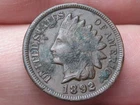 1892 Indian Head One Cent Penny, XF/AU Details, Partial LIBERTY, 4 Diamonds