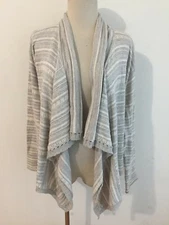 Calvin Klein Jeans Open Drape Shawl Cardigan Sweater Gray & Ivory Open-Knit Sz S