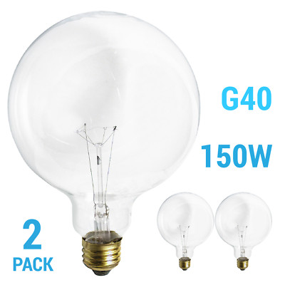 2 Pack 150G40/CL Globe Clear Bulb 120V 150W G40 Medium E26 Regular Base Dimmable