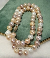 AAA 9-10mm  Akoya white pink purple pearl necklace 18 20 " 14k Yellow Gold Clasp