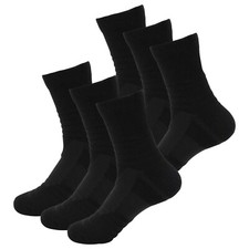 6 Pairs Mens Performance Cotton Cushion Black Crew Athletic Sports Casual Socks