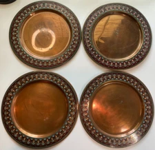 FOUR Copper Tone METAL CHARGERS 13" Enameled Plates PIER 1 Egyptian Revival SET