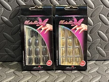 New Amor Us  Metallic Nail Purple 12 Set Shiny Lot Of 2 Boxes Gold & Black F32