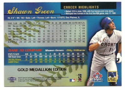 1999 Ultra MLB GOLD MEDALLION Card #176G, Shawn Green, Toronto