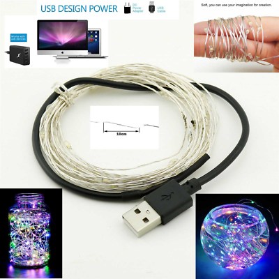 5M USB Power LED String Light Silver Wire Fair Lights Decor Party ...