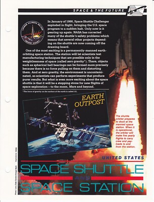 US Space Shuttle Space Station Project ''Earth Outpost'' Spec Sheet Fact Card