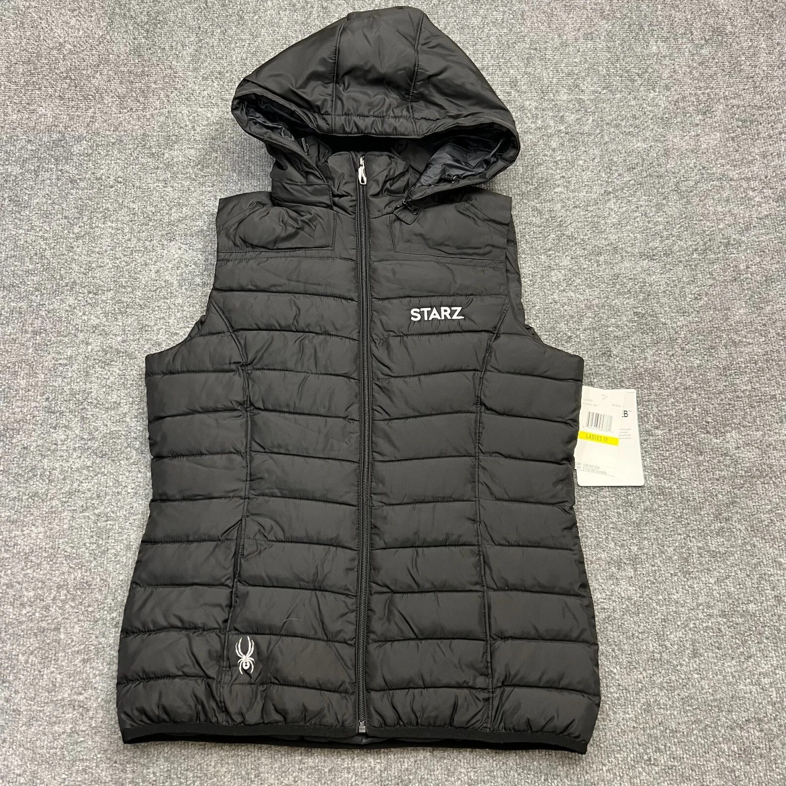 Spyder Supreme Puffer Gilet Giacca Donna Medium Nero con Cappuccio Full Zip