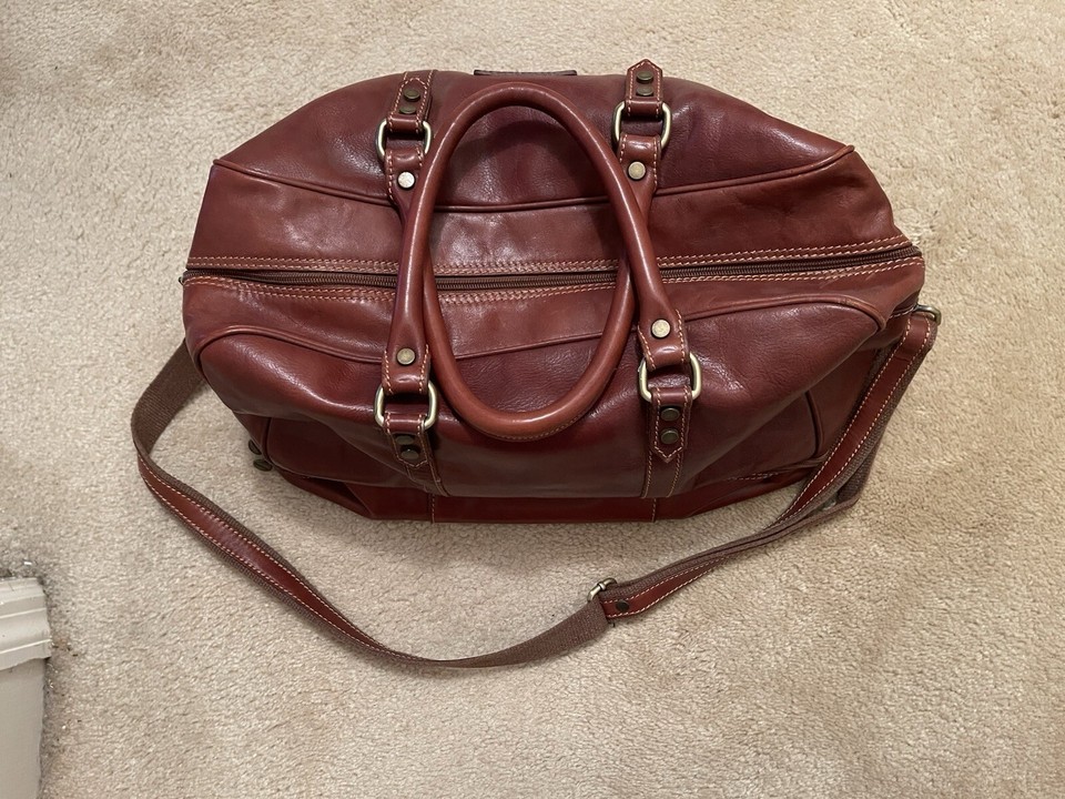 Men’s Cognac/Brown Leather Duffel Bag (Made in Italy) eBay