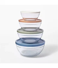8pc Glass Set of 4 Mixing Bowls with Lids Clear - Figmint