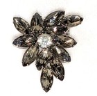 Vintage Silver Tone Asymmetrical Prong Set Smoky Topaz Navette Rhinestone Brooch