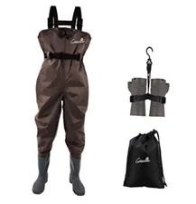 Fishing Chest Waders for Men Women with Boots Waterproof 2ply M10/W12 Brown