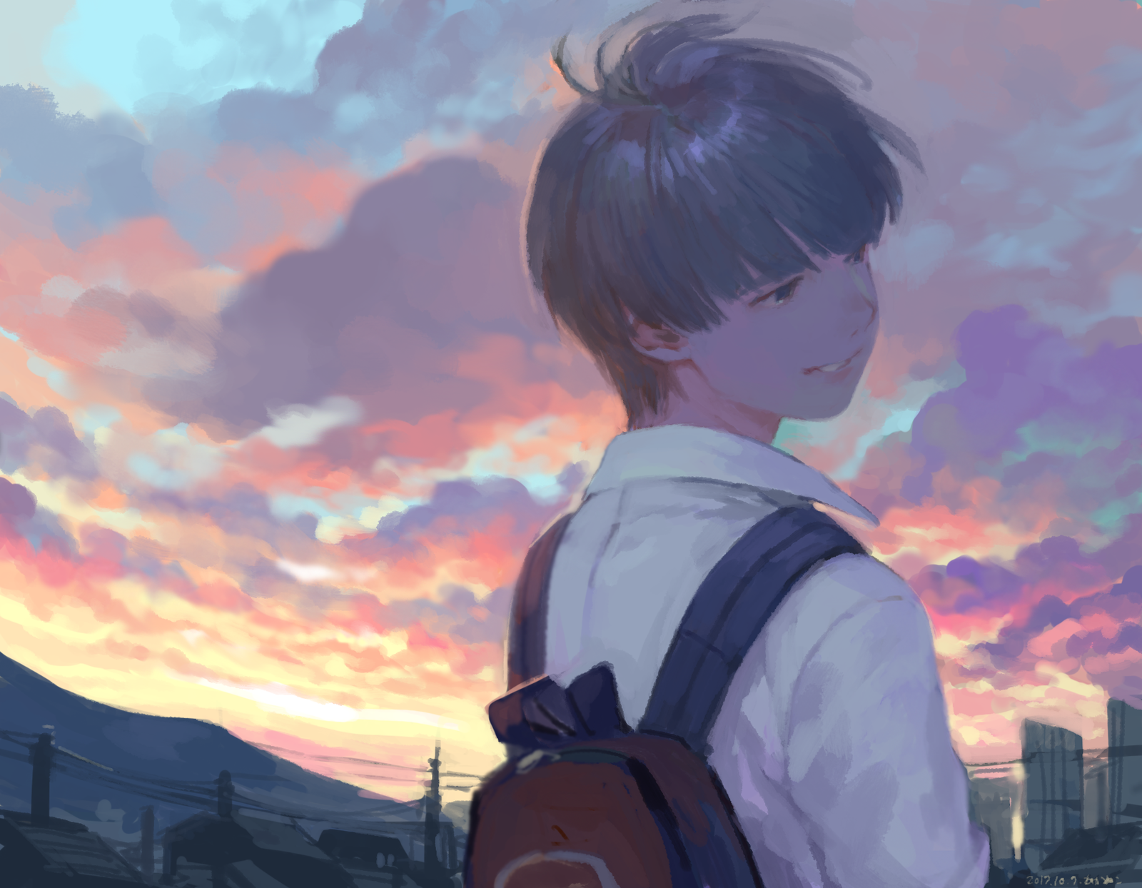 Anime Boys Backpack with Sunrise Sky CCG Gaming Mat Desk Design