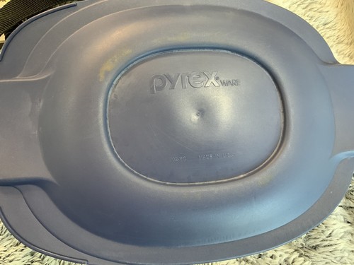 Vtg Blue Black Pyrex Portables 2.5 QT Glass Roaster Dish #702 Lid Carry Bag - Picture 15 of 16