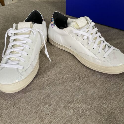NWT P448 Women's White and Pink Sneakers Shimmer Hologram and Cheetah Print Shoe - Picture 8 of 12