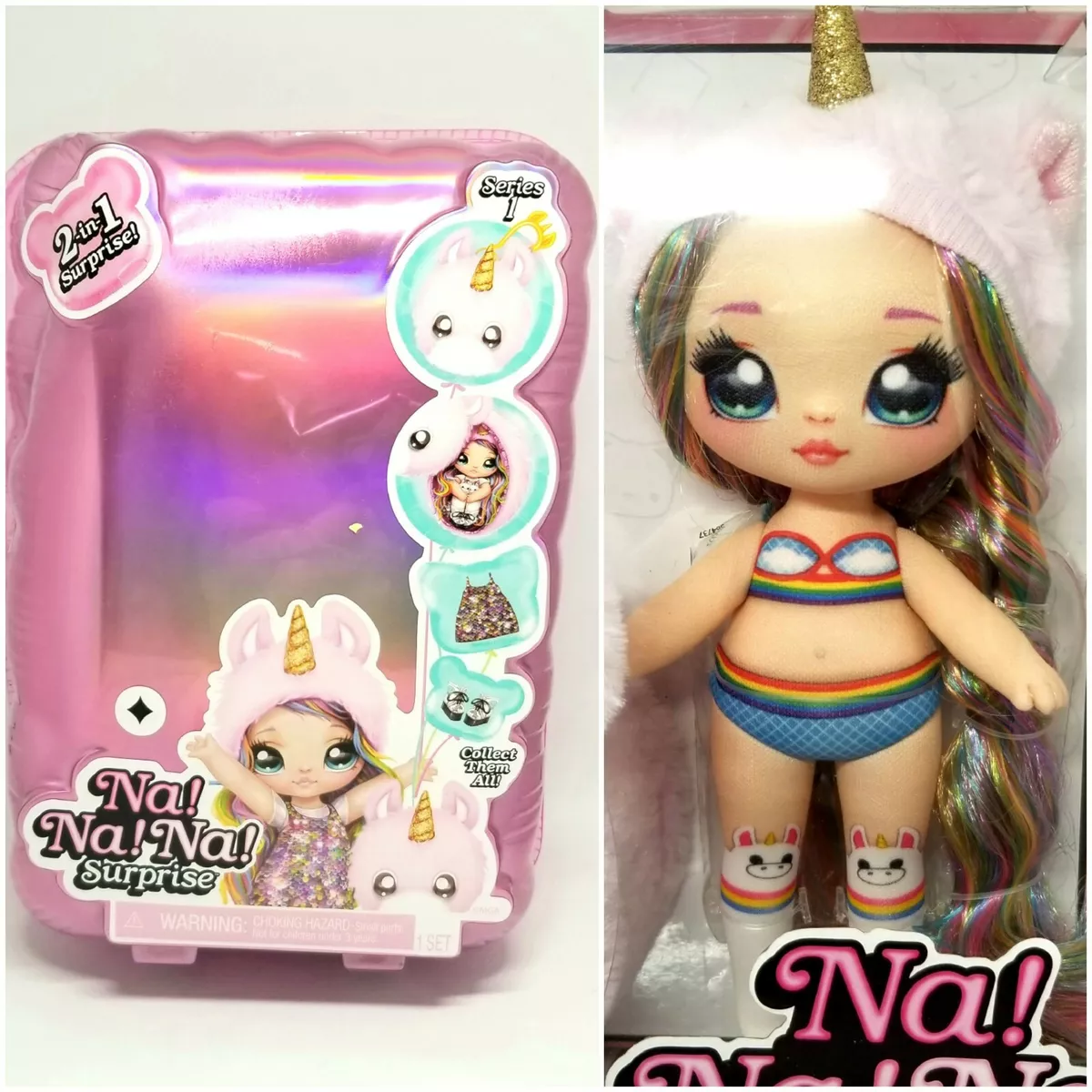 MGA Entertainment Na! Na! Na! Surprise 2-in-1 Fashion Doll & Plush Pom with  Confetti Balloon Unboxing, Multicolor (Styles May Vary)