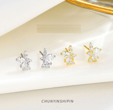 A Pair Small CZ Butterfly Stud Earrings 925 Sterling Silver Gift Box E23