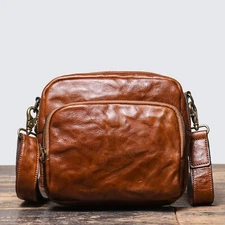 Men's Leather Crossbody Bag Genuine Cowhide Brown Shoulder Bag Vintage Style