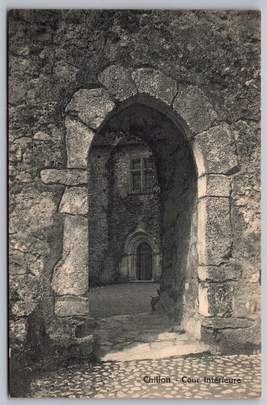Chillon France Cour Interieure Historic Landmark Scenic Doorway BW Postcard