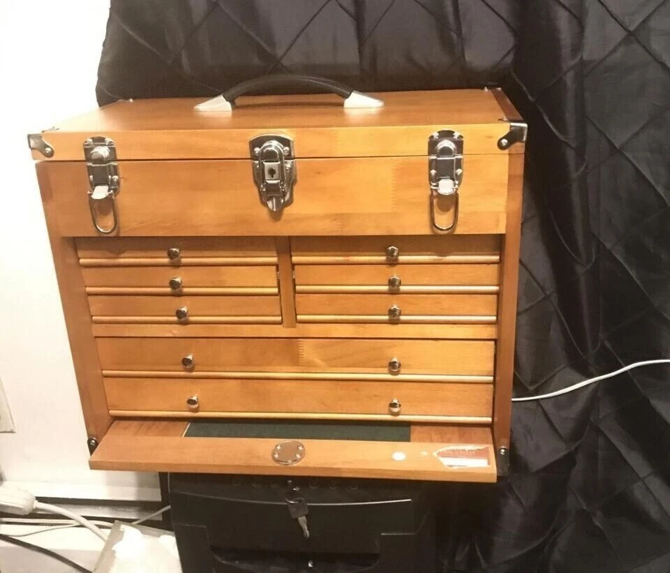 Hardwood Cabinet 8 Drawer Machinist Wooden Tool Chest Wood Cabinet Box - Image 4 of 4