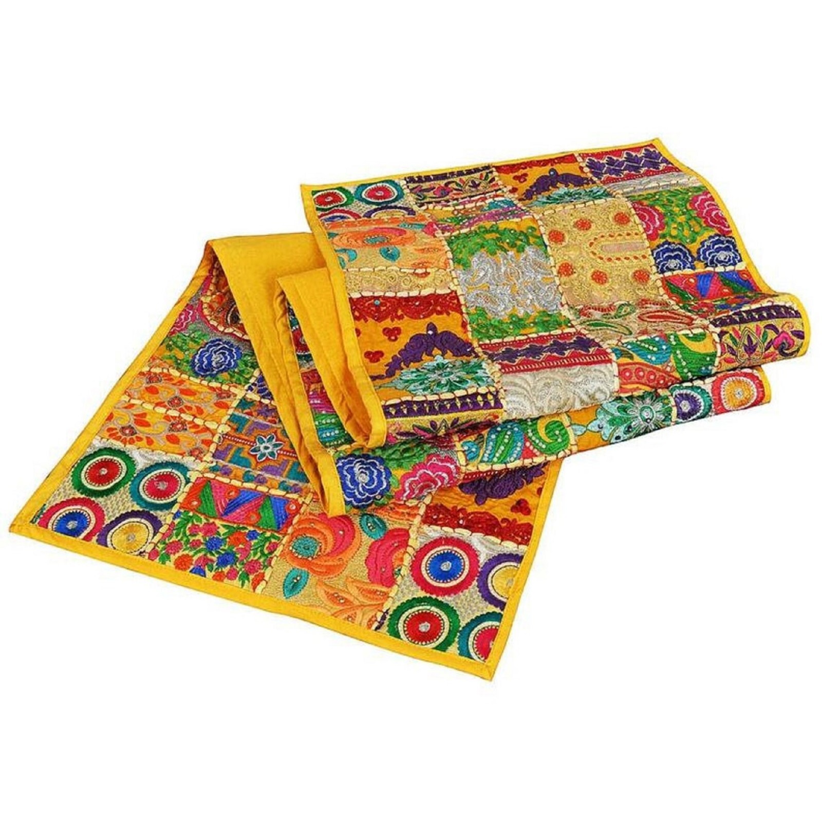 Indian Patchwork Yellow Home Décor Dining Decoration Cotton Vintage