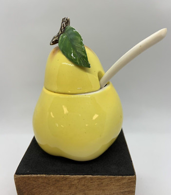 Giftcraft Ceramic Pear Shaped Sugar Bowl w/Spoon E-525 Japan