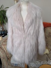 River Island Beautiful Pink Shaggy Faux Fur Glam Furry Rave Jacket Size Uk 12