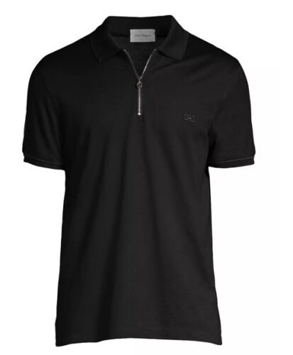 New Salvatore Ferragamo Men Cotton Polo Half Zip Logo Black S M L XL XXL $430 - Afbeelding 1 van 11