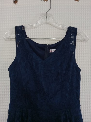 Womans Dress Sleeveless High Low Lace Lined Navy Blue Size Medium - Picture 2 of 6