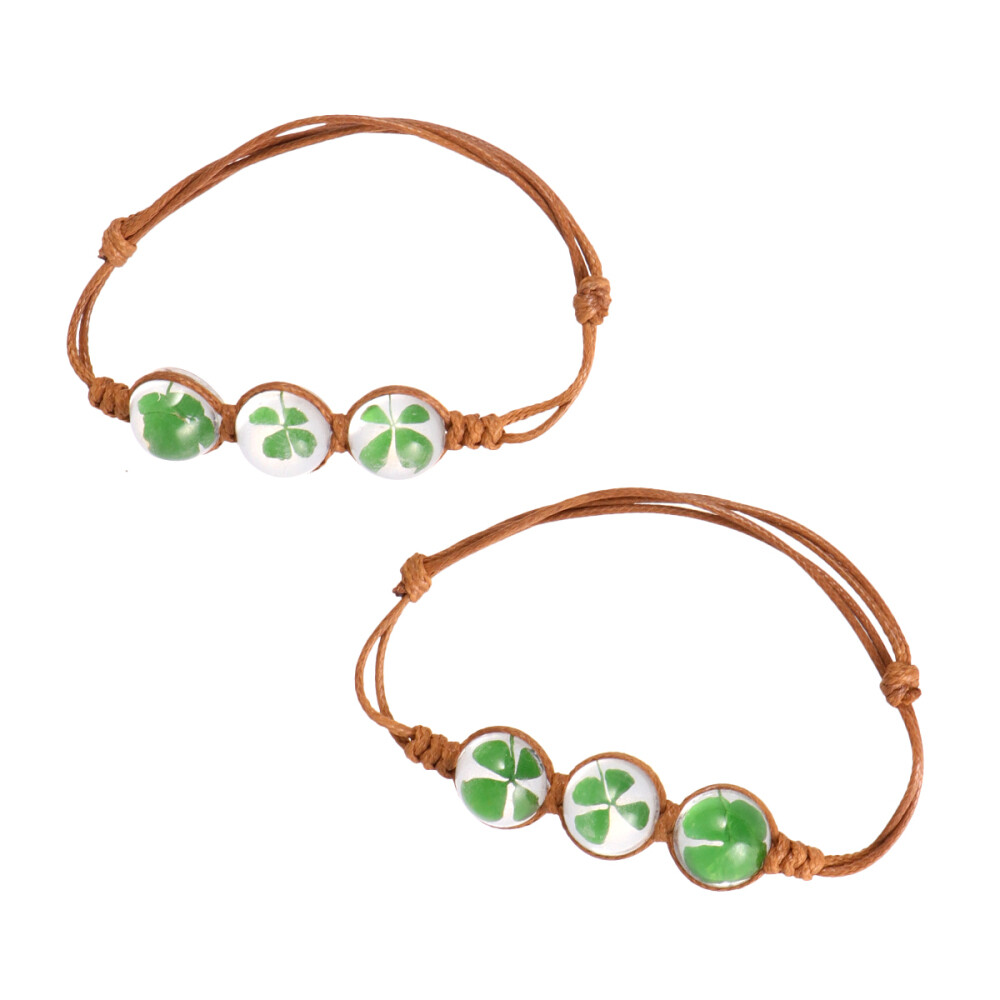 2 Pcs Miss Dried Flower Glass St Patricks Day Bracelet Ladies Bracelets