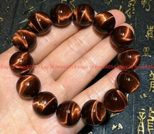 100 Natural 14mm Red Tiger's Eye Round Gemstone Beads Bracelet 7.5"