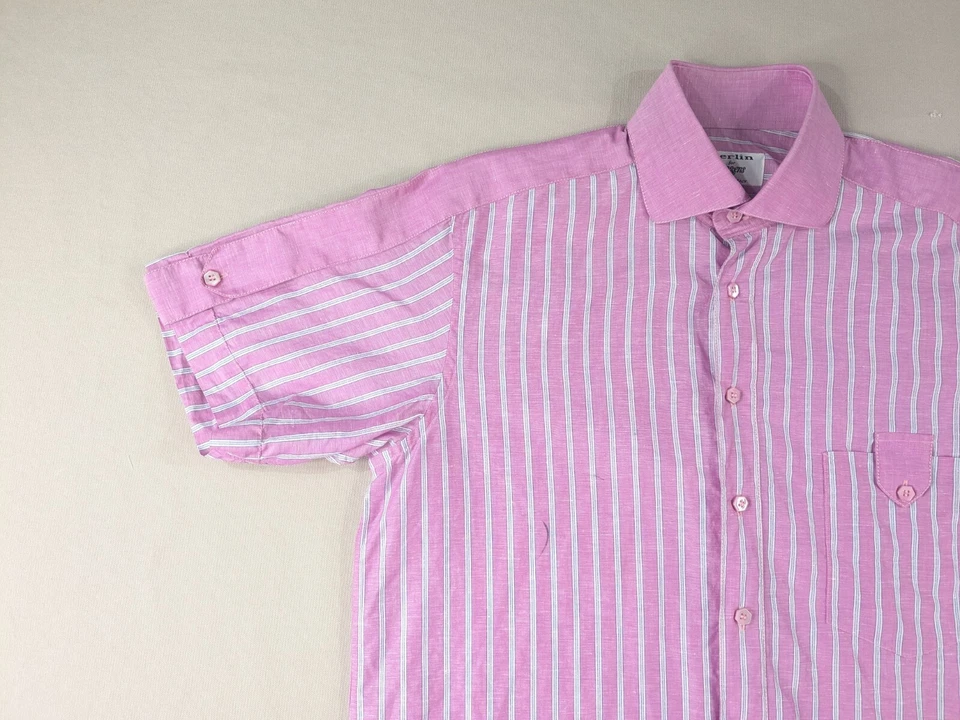 Camisa Gerlin for Cuzzens Adulto Grande Mezcla de Lino Rosa Rayas Abotonadas Italia* Foto 4 de 4