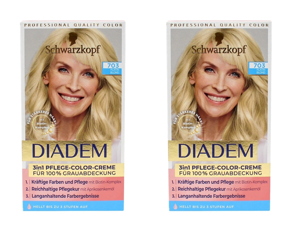 2x Schwarzkopf Diadem 3in1 Pflege-Color-Creme 703 Platinblond EAN4015100743753
