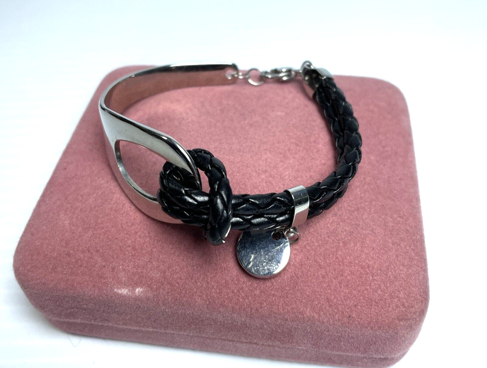 Stainless Steel Loop HalfCuff Bracelet Braided Rope … Gem