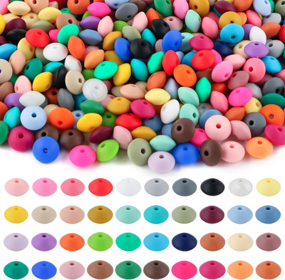 200Pcs Silicone Lentil Beads, 12Mm Silicone Beads for Keychain Making Silicone A