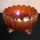 Vintage NORTHWOOD Leaf & Beads Footed Marigold Carnival Glass Scalloped Bowl  — photo 8