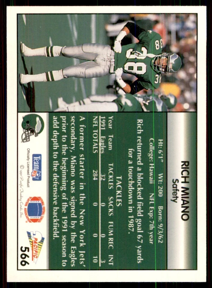 1992 Pacific Rich Miano Football Cards #566 - Image 2 of 2