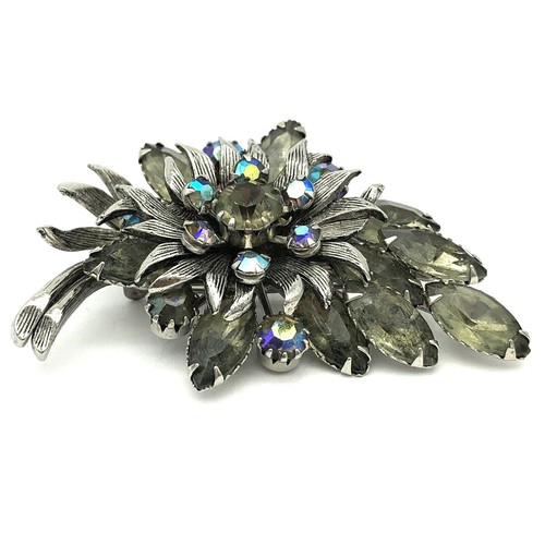 Selini Gray AB Rhinestone Layered Leaf Brooch Vintage - Bild 9 von 12