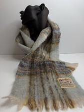 Vintage Glentana Scotland Mohair  Wool Blend Scarf Tartan Plaid Earth Tones 40"