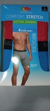 FRUIT OF THE LOOM MEN'S BOXER BRIEFS, 4 PACK, SIZE L - BLUE/GRAY/BLACK/RED