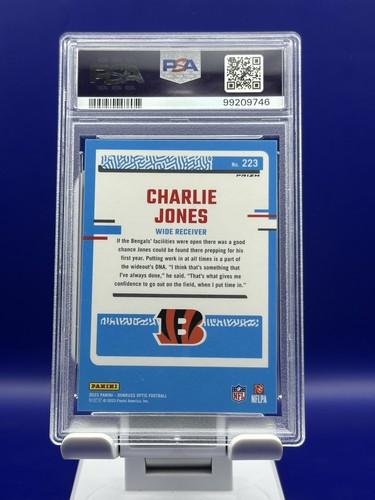 2023 Panini Optic #223 Charlie Jones RATED ROOKIE BLUE Hyper PSA 9 LOW POP - Bild 2 von 3