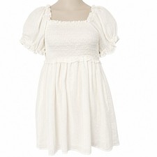 EE:some Smocked Babydoll Dress Small Cream Puff Sleeve Cottagecore Boho