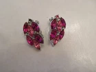 Vintage Costume Jewelry  Pink /Red Rhinestone Clip-On Earrings