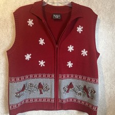 Southern Lady Best Red Knit Holiday Cardinal Snowflake Full Zip Women’s Large