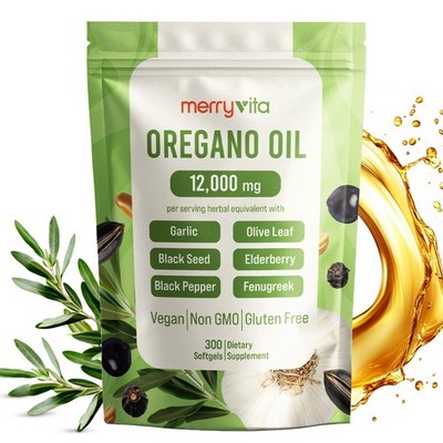 Oregano Oil Capsules 12,000mg with Black Seed Oil, High Carvacrol 300 Softgels