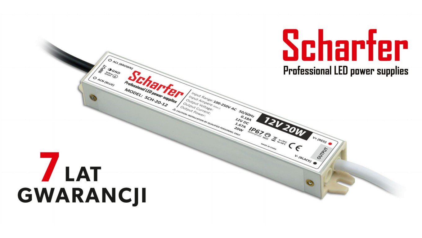 Герметичный светодиодный светильник Zasilacz 12V 20W Scharfer 7Y