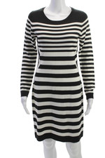Calvin Klein Women Sweater Dress Black Striped Cotton Longsleeve Knee Size S