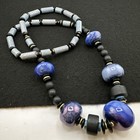 Vintage Blue Art Glass Porcelain Heishi Stone Beaded Chunky Necklace 28" — photo 7