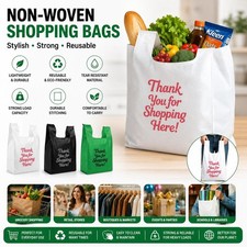 300pcs 1/6 Green Non Woven Shopping Bags, Strong, Reusable 12x7x22