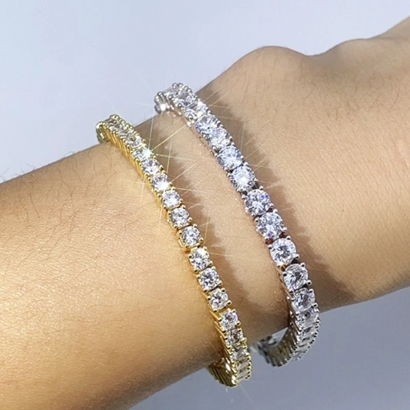 Brazalete de tenis enchapado en oro blanco de 18 quilates de moissanita de 6-8 pulgadas corte redondo regalo de boda Foto 2 de 4