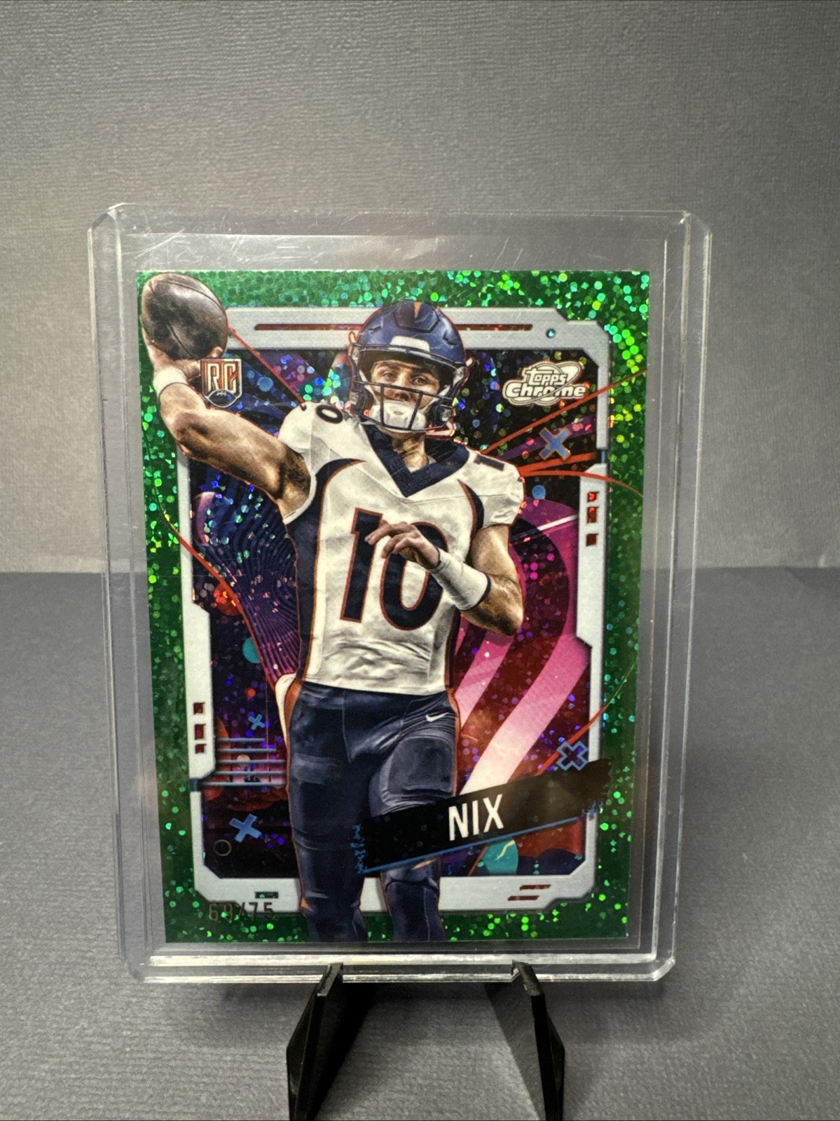 2024 Topps Cosmic Chrome - Bo Nix #127 Green Space Dust Refractor /75 (RC)
